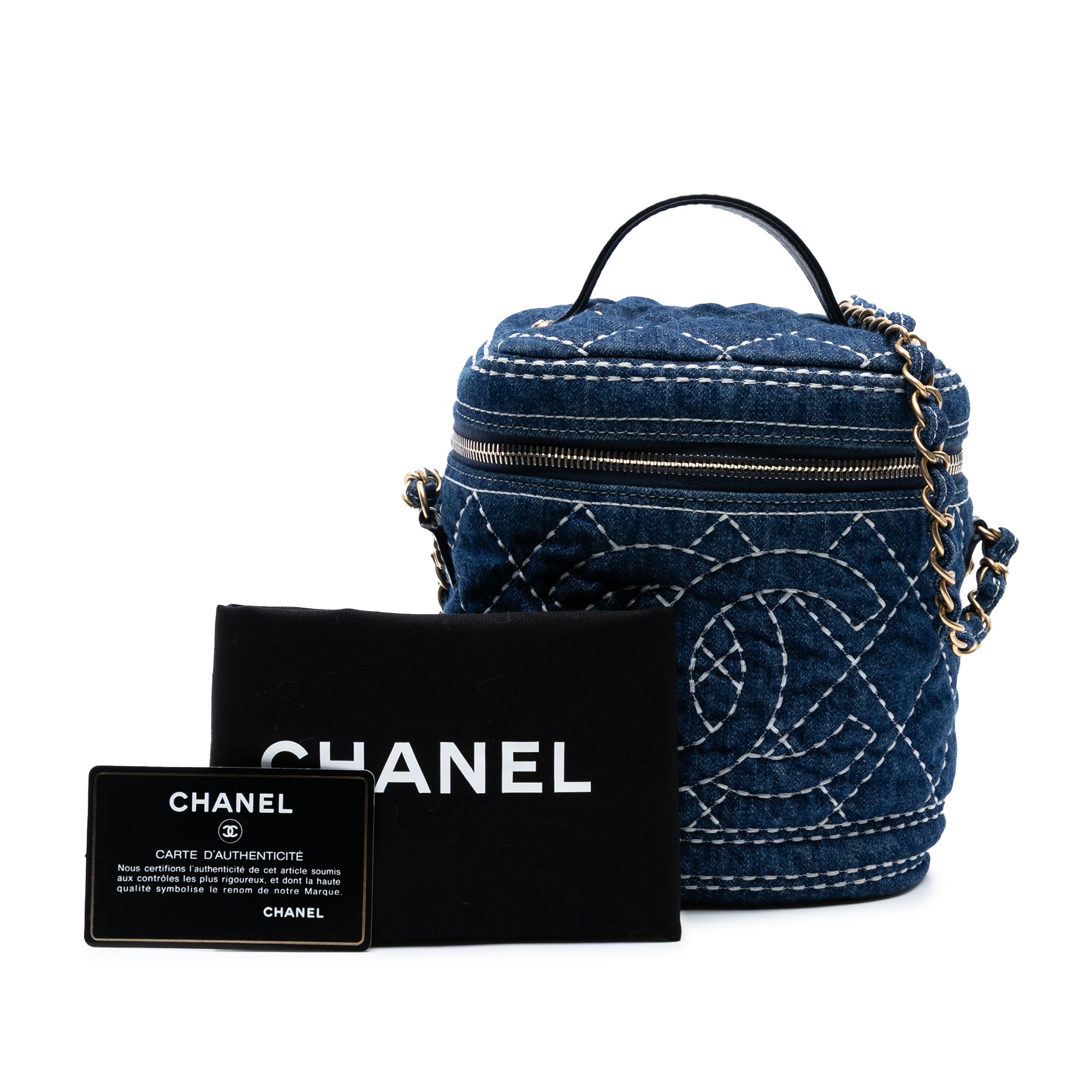 CC Quilted Denim Trip Vanity Case with Chain - Image 8