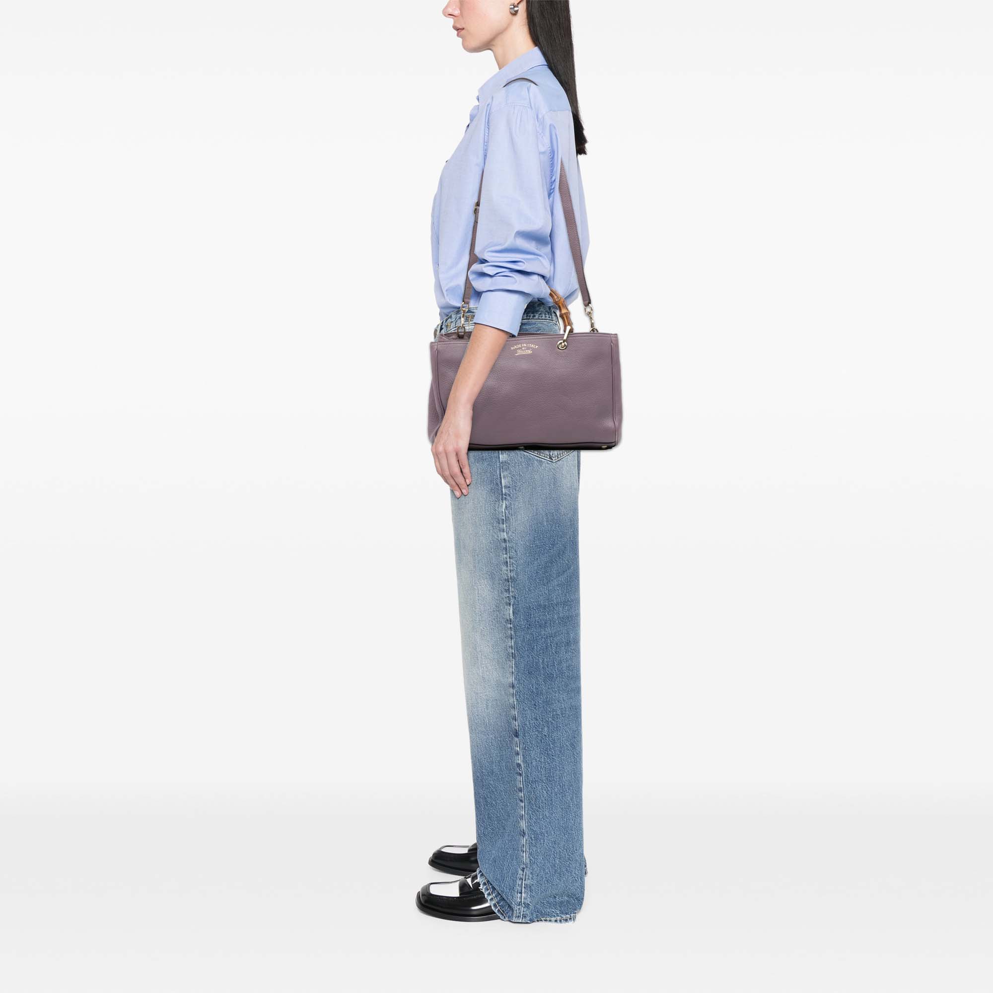 Medium Calfskin Bamboo Shopper Satchel - Image 11
