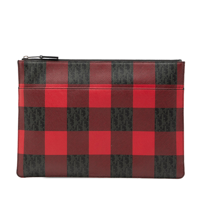 Homme Plaid Printed Diorissimo Coated Canvas Zip Clutch