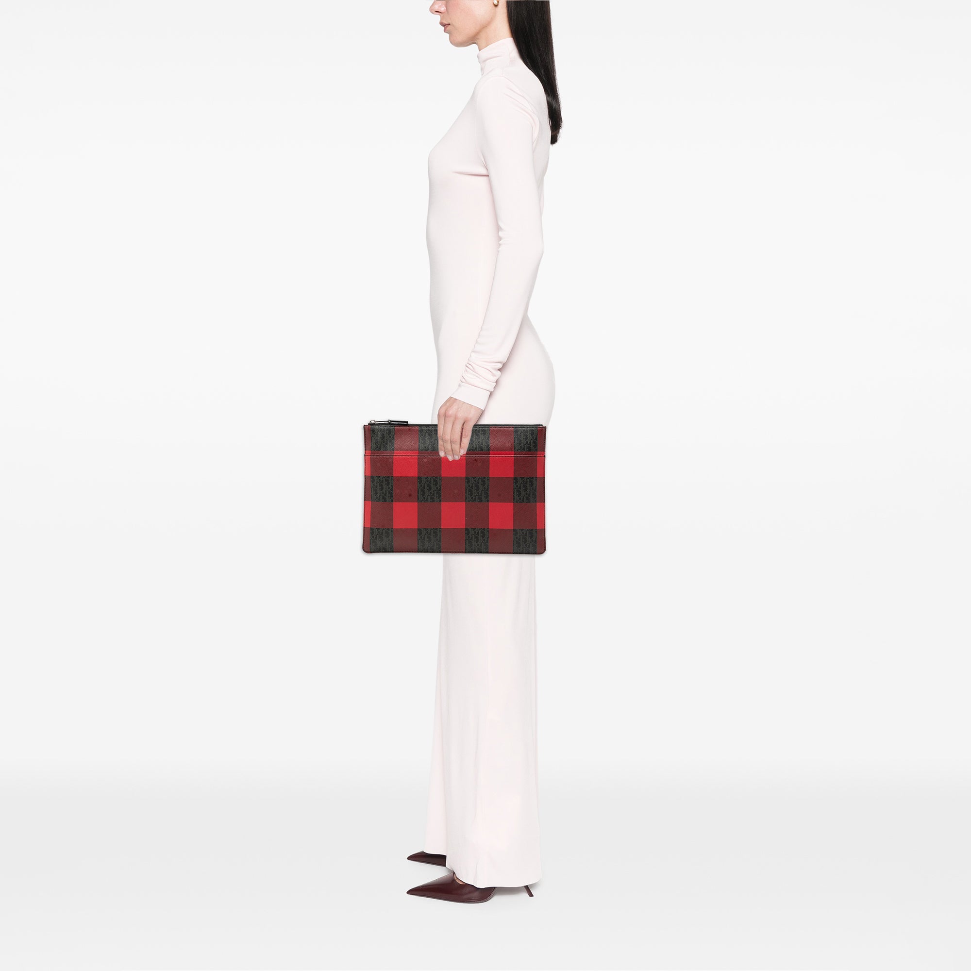 Homme Plaid Printed Diorissimo Coated Canvas Zip Clutch - Image 7