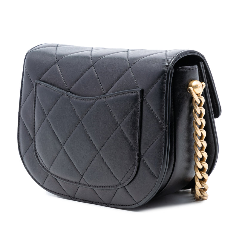 Mini CC Quilted Shiny Calfskin Round Moon Messenger Flap - Image 2