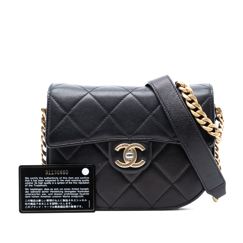 Mini CC Quilted Shiny Calfskin Round Moon Messenger Flap - Image 8