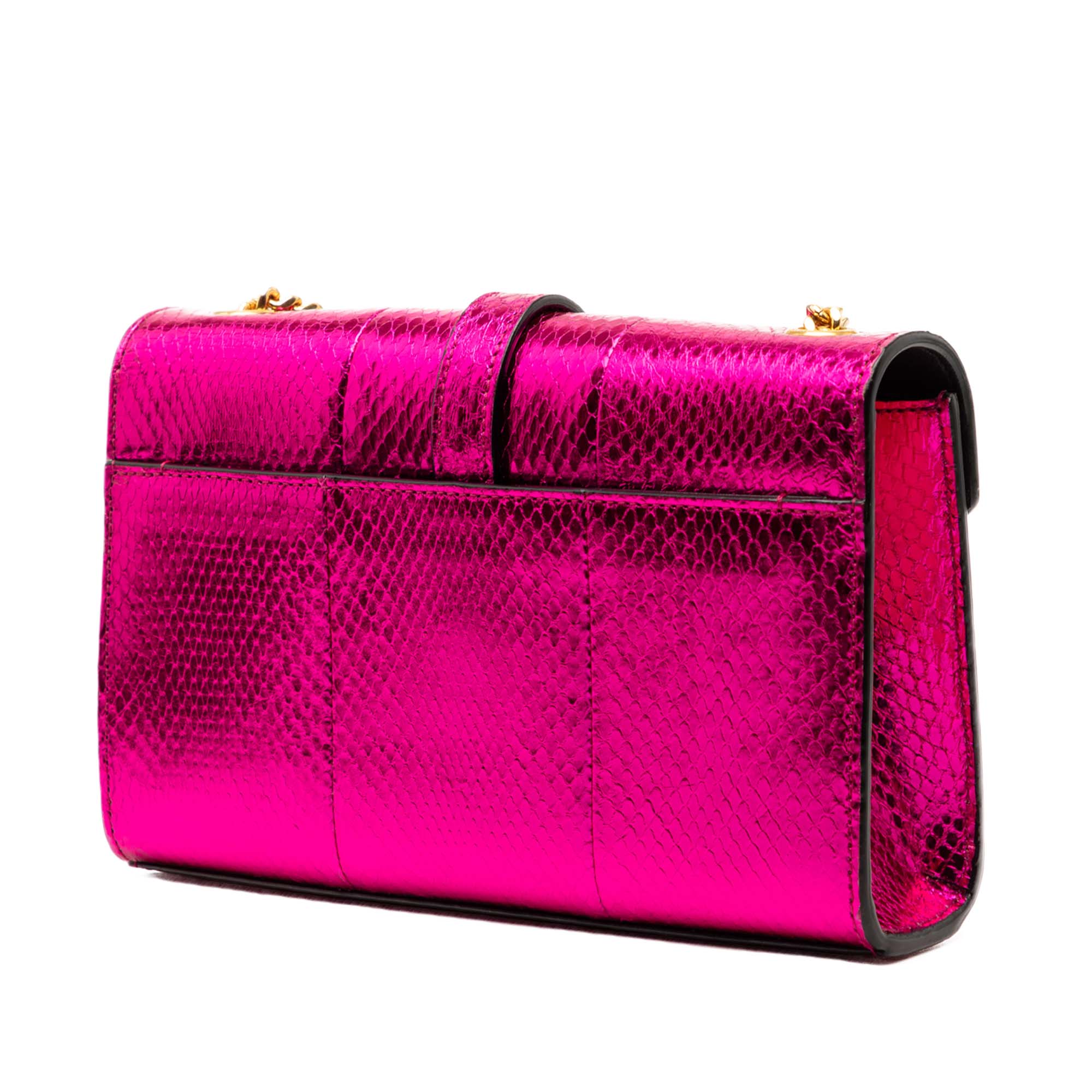 Small Metallic Python Embossed Leather Monogram Envelope Bag - Image 2