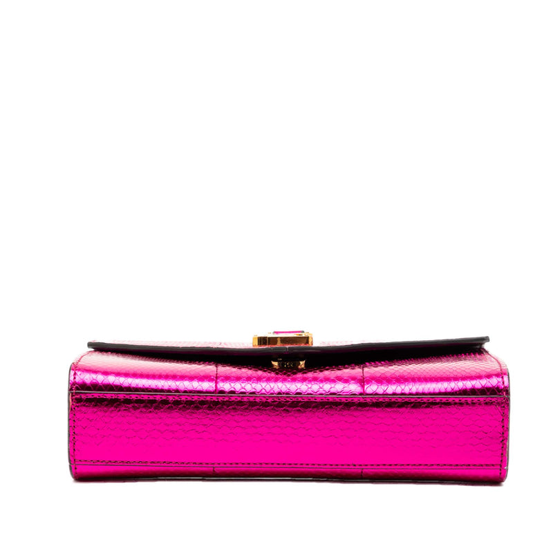 Small Metallic Python Embossed Leather Monogram Envelope Bag - Image 3