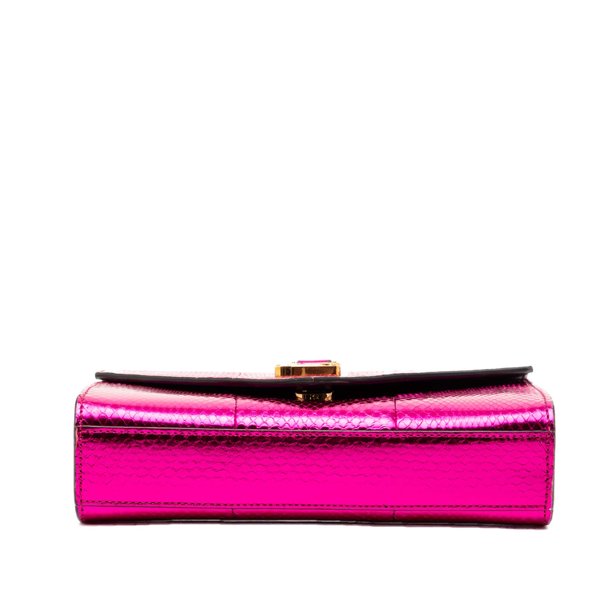 Small Metallic Python Embossed Leather Monogram Envelope Bag - Image 3
