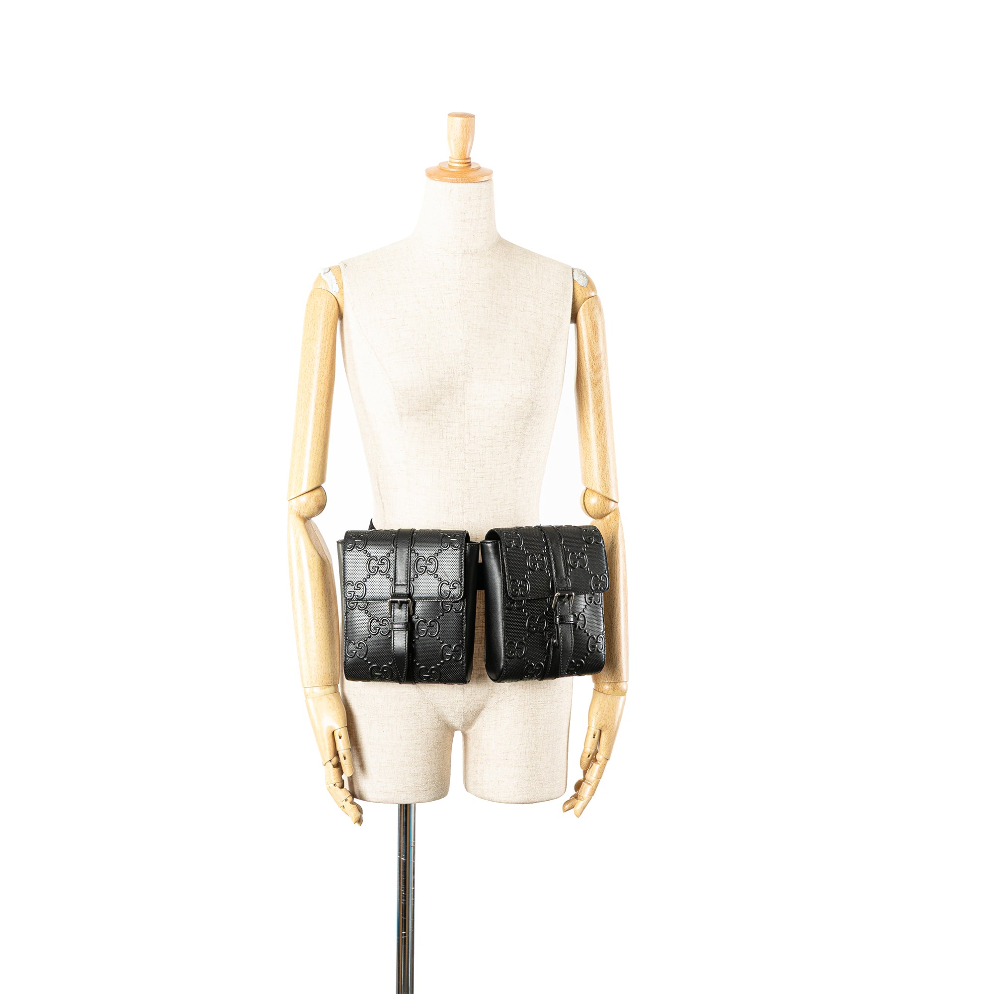 GG Embossed Perforated Double Belt Bag - Image 14