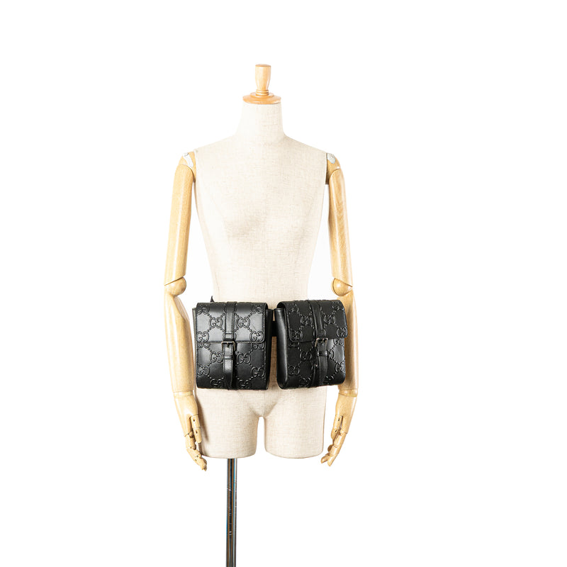 GG Embossed Perforated Double Belt Bag - Image 14