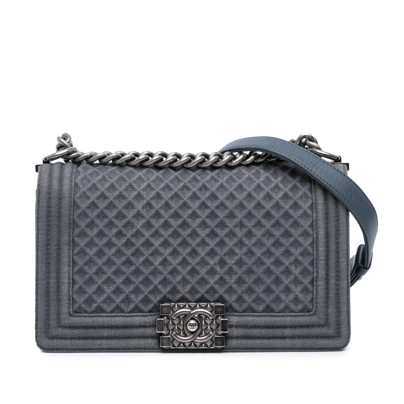 Medium Embossed Denim Boy Flap - Image 1
