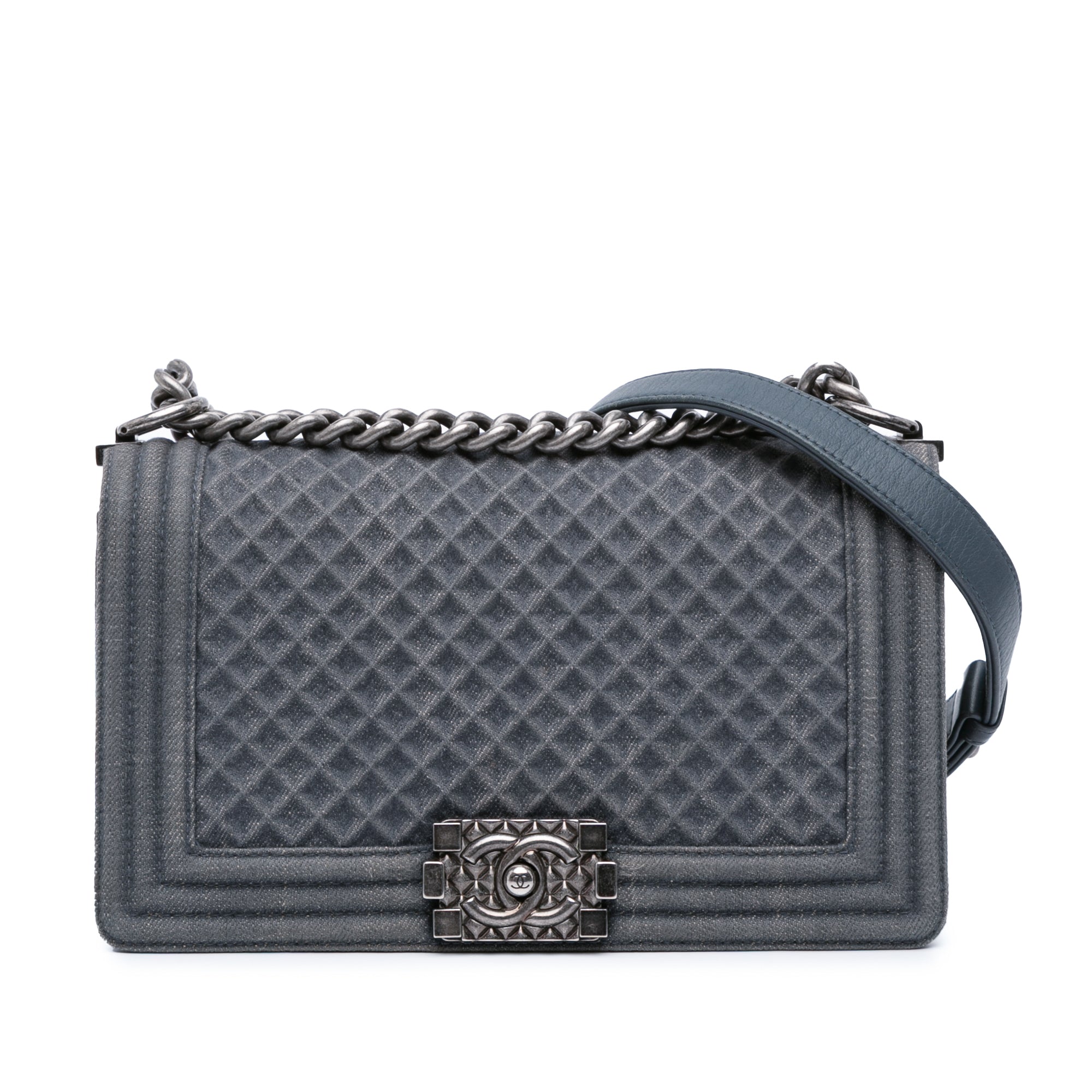 Medium Embossed Denim Boy Flap - Image 1