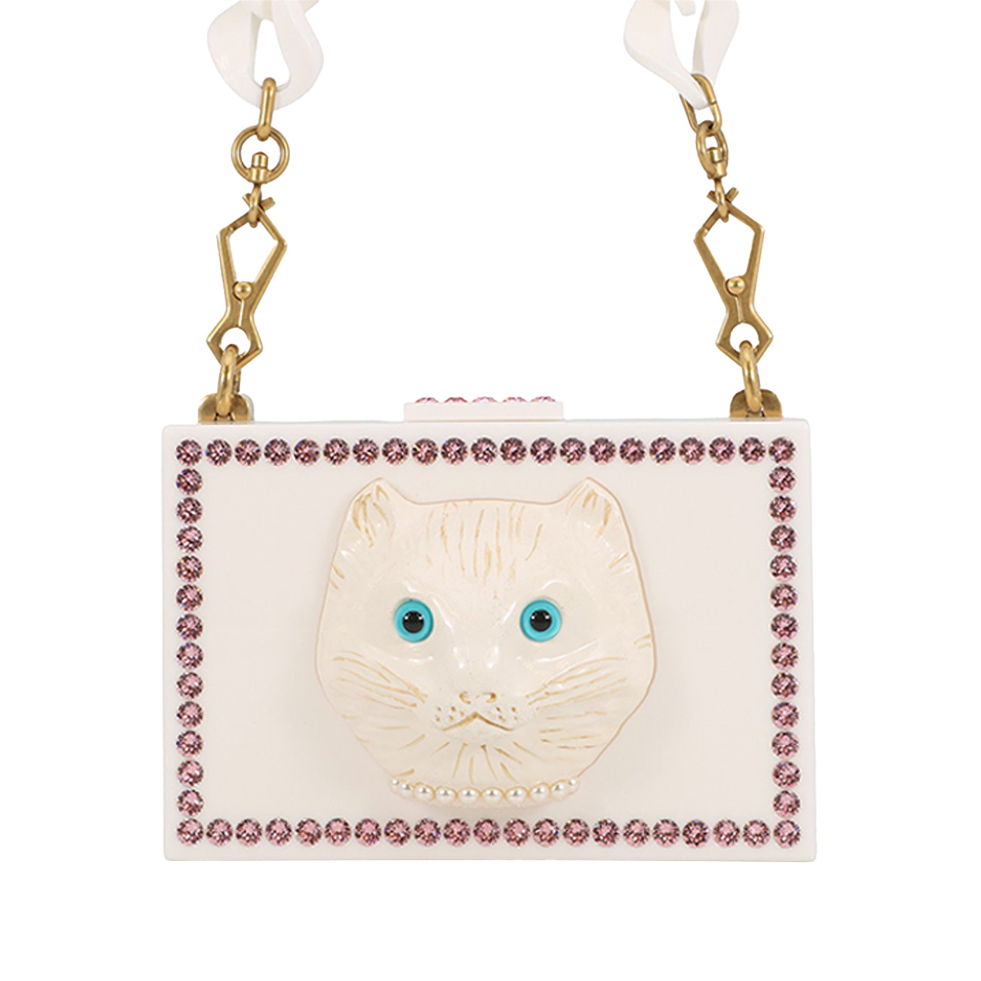 Acrylic Crystal Cat Face Box Clutch On Chain - Image 1