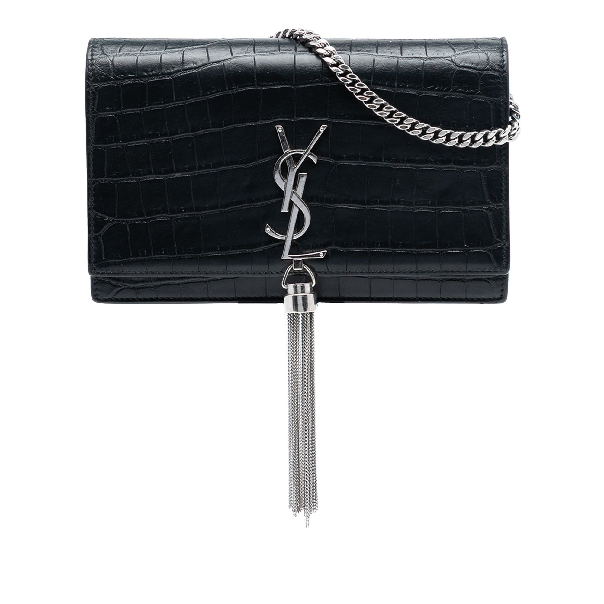 Medium Croc Embossed Leather Kate Tassel Crossbody - Image 1