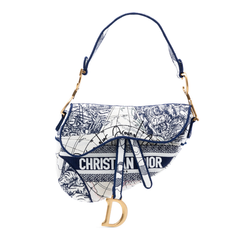 Canvas Embroidered Around the World Saddle Bag