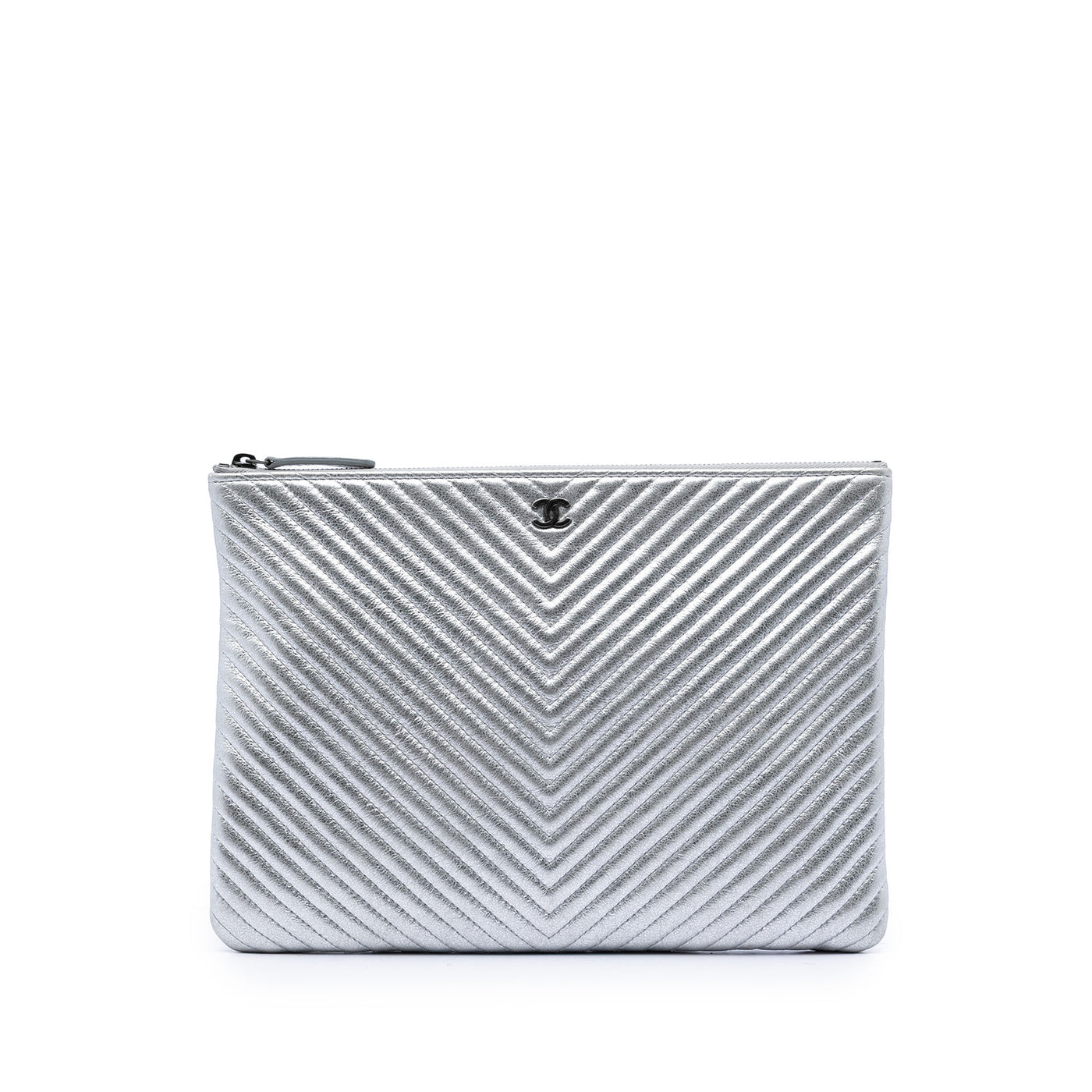 Medium Chevron Metallic Calfskin O Case Clutch - Image 1