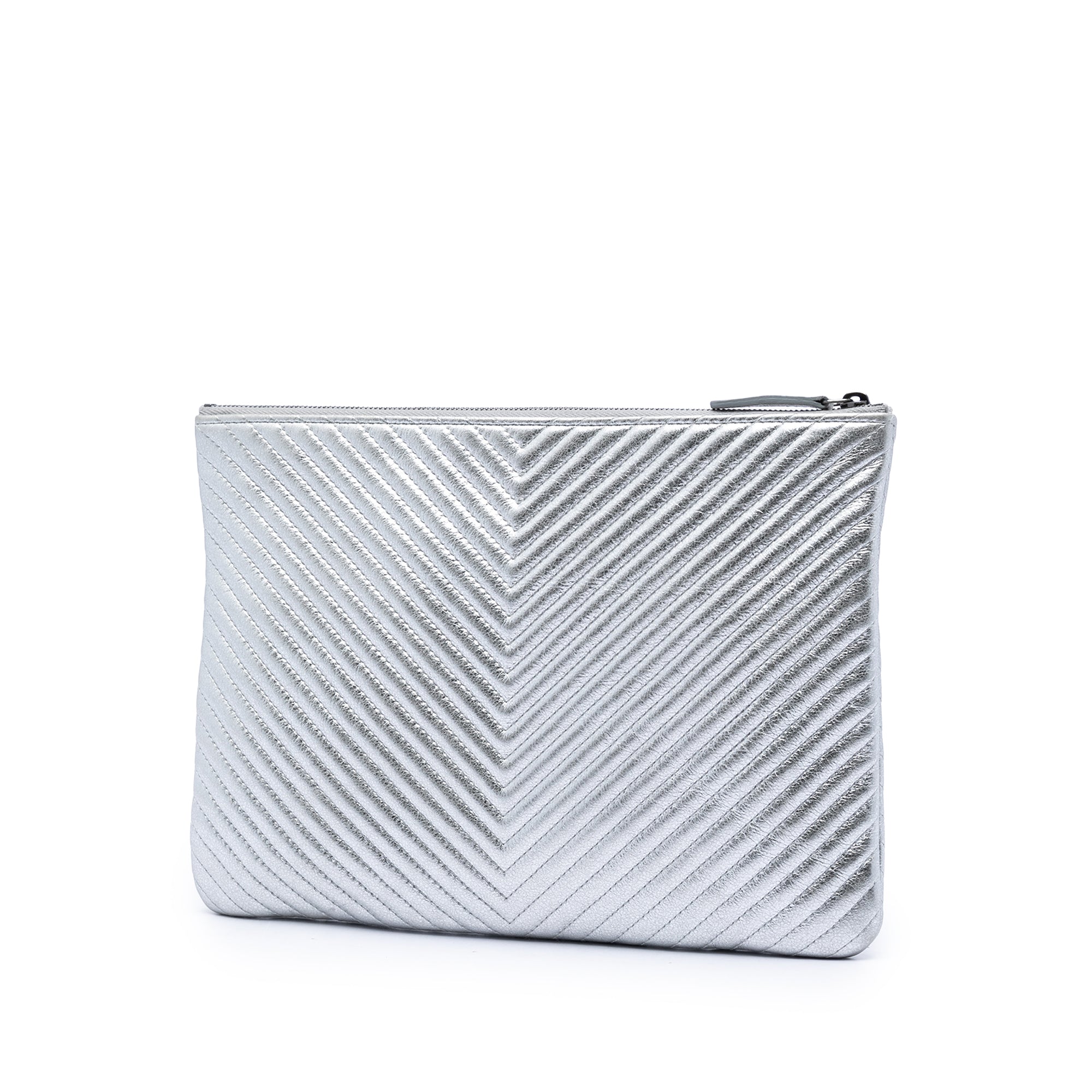 Medium Chevron Metallic Calfskin O Case Clutch - Image 2