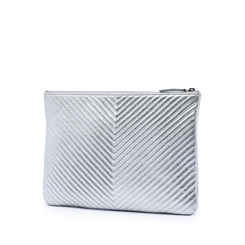 Medium Chevron Metallic Calfskin O Case Clutch - Image 2