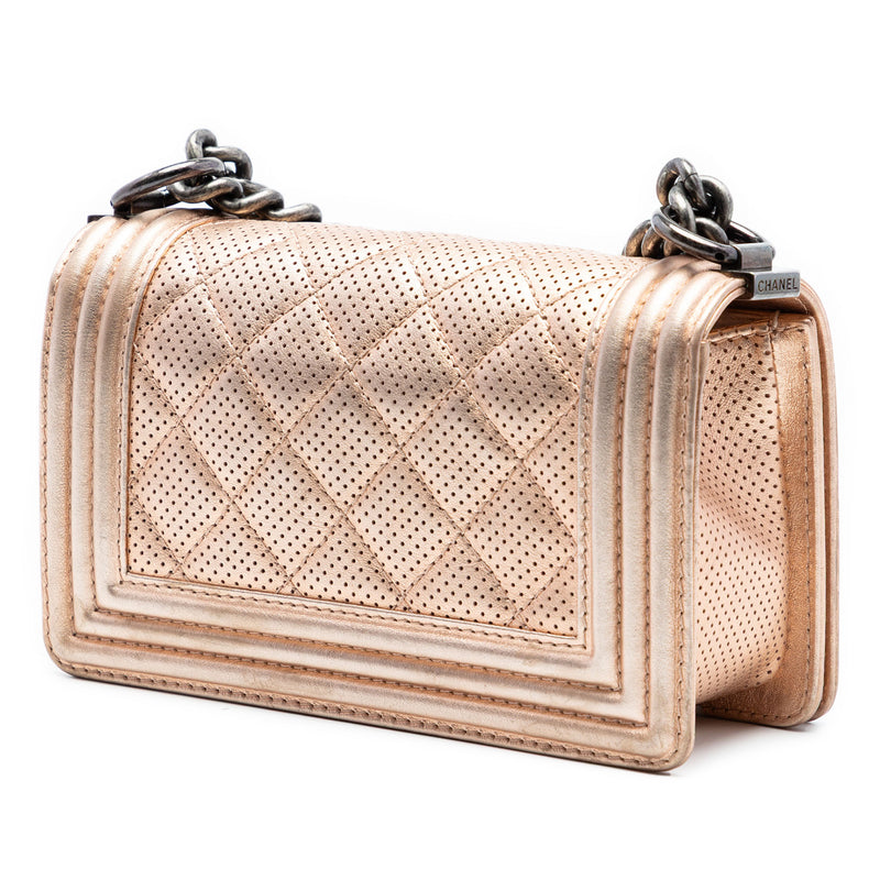Small Quilted Perforated Metallic Lambskin Boy Flap - Image 2