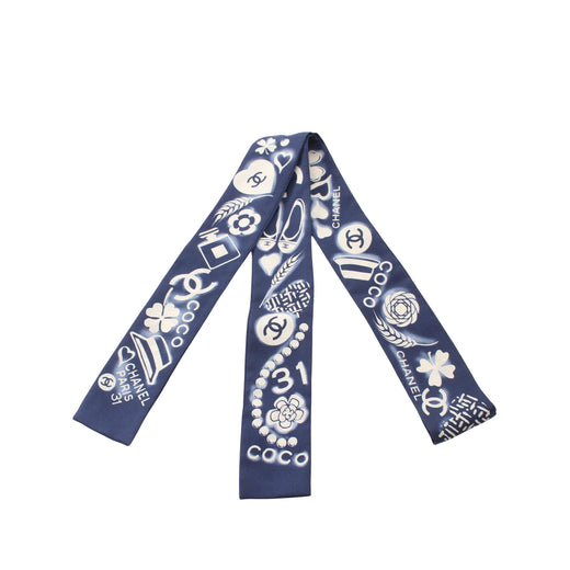 Coco Charms Print Silk Slim Bandeau Scarf - Image 1