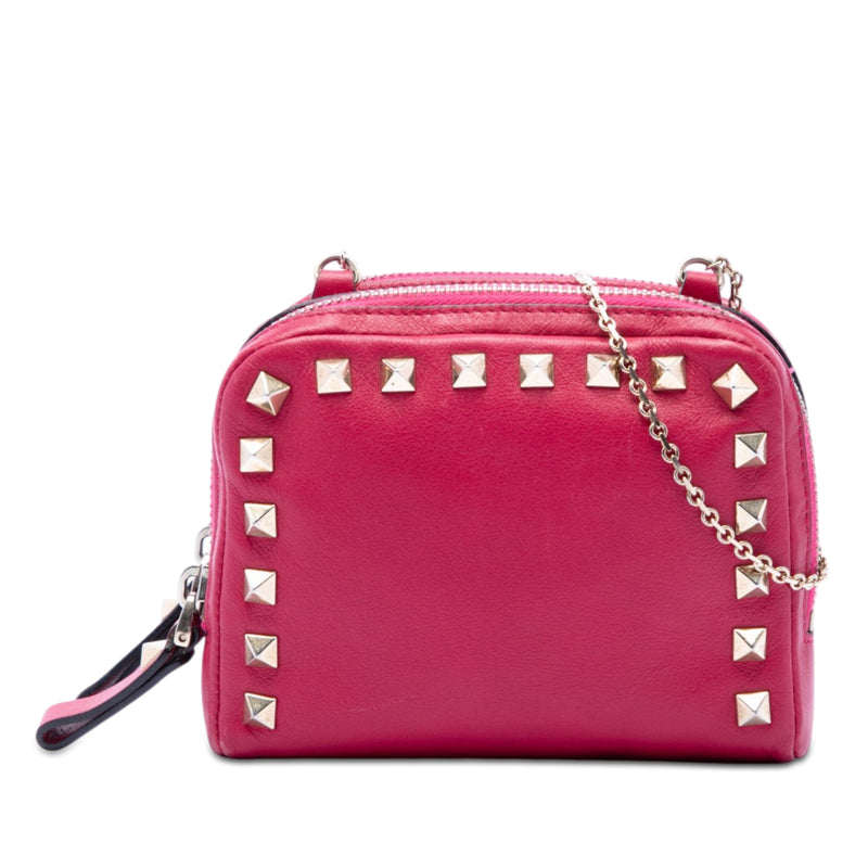 Leather Rockstud Double Zip Chain Crossbody