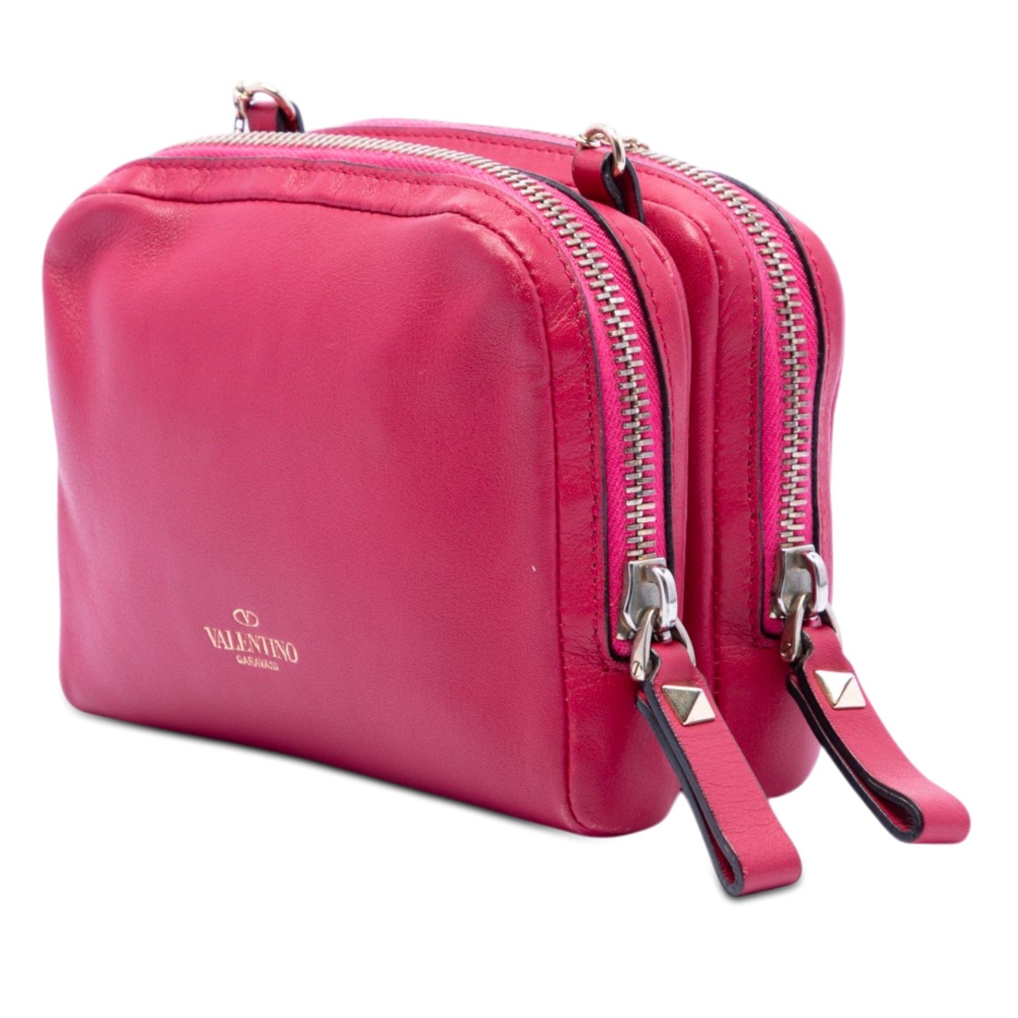 Leather Rockstud Double Zip Chain Crossbody - Image 2