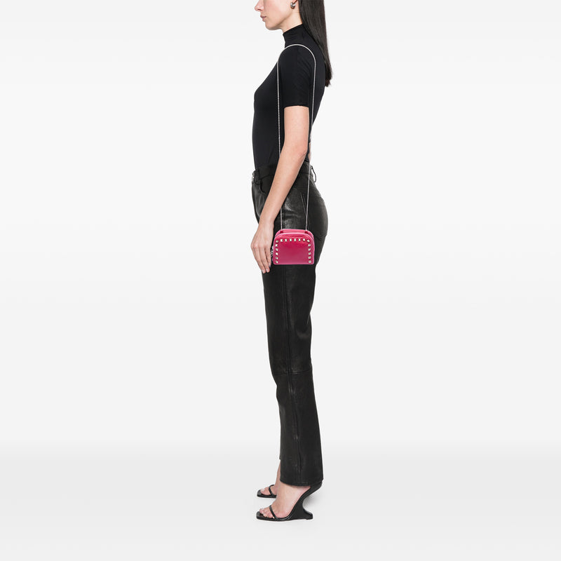 Leather Rockstud Double Zip Chain Crossbody - Image 6