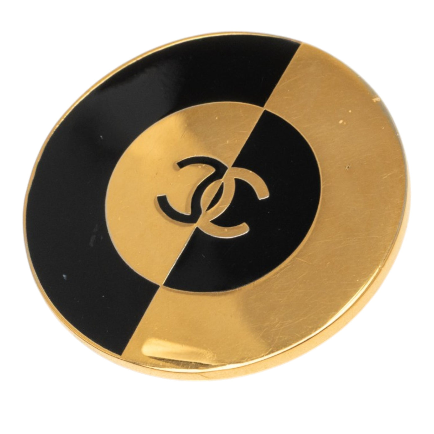 CC Gold Plated and Enamel Round Brooch - Image 1