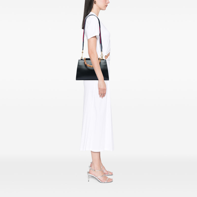 Small Calfskin Bamboo Web Nymphaea Satchel - Image 7