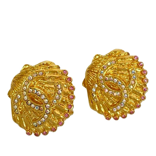 CC Gold Plated Rhinestone Shell Clip On Earrings - Image 1