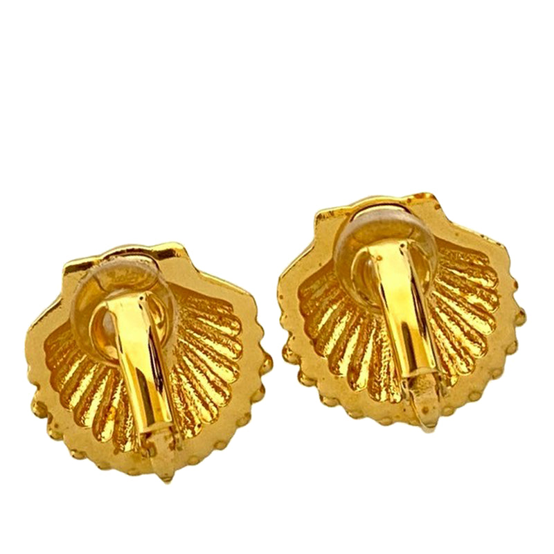 CC Gold Plated Rhinestone Shell Clip On Earrings - Image 2
