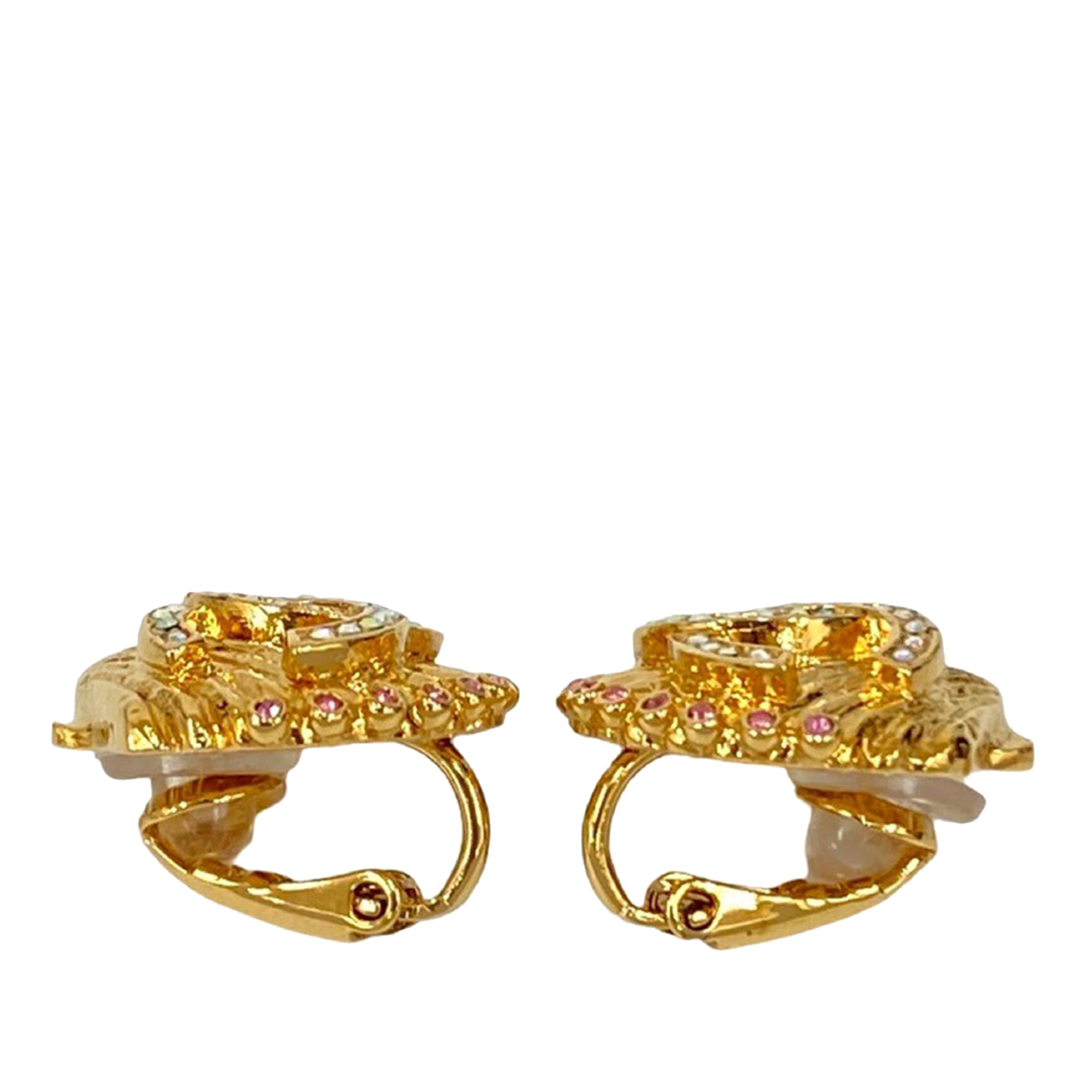 CC Gold Plated Rhinestone Shell Clip On Earrings - Image 3