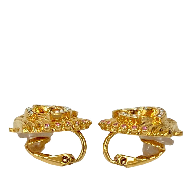 CC Gold Plated Rhinestone Shell Clip On Earrings - Image 3