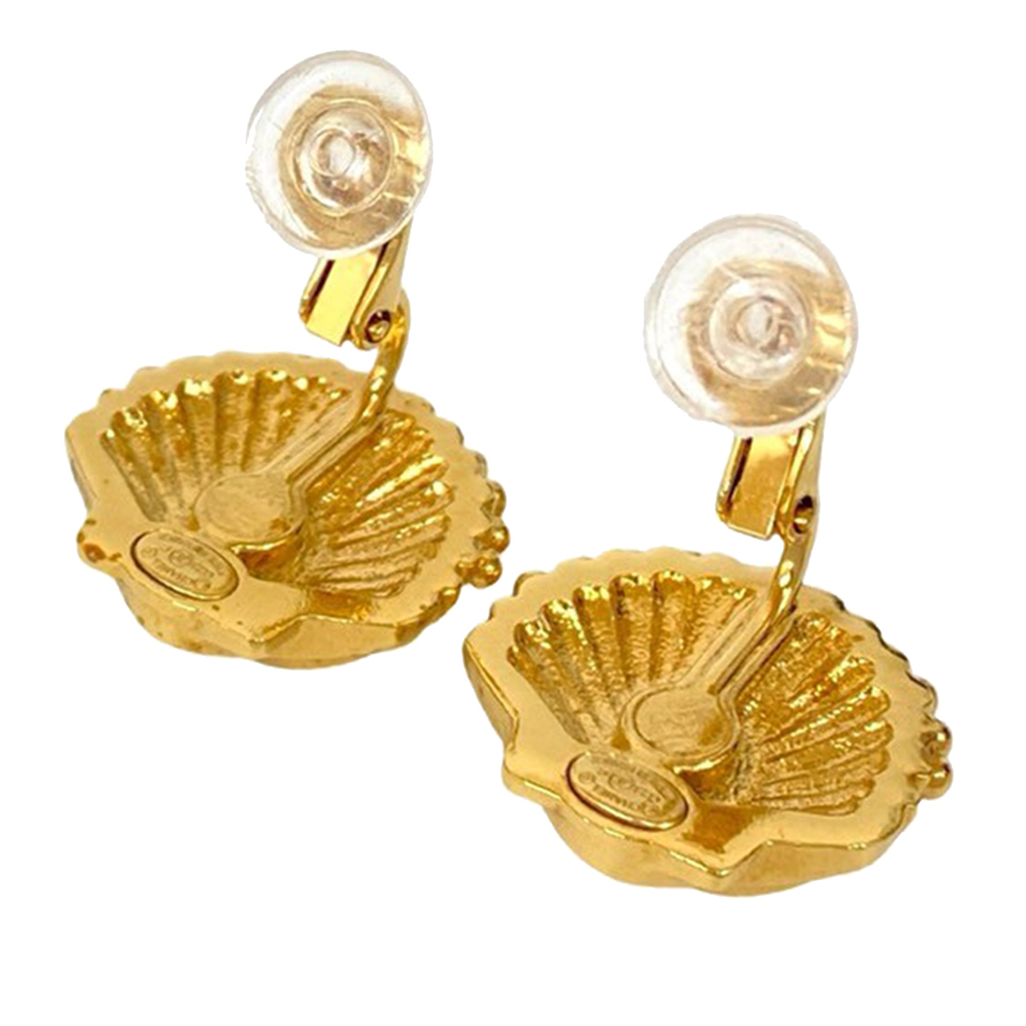 CC Gold Plated Rhinestone Shell Clip On Earrings - Image 4