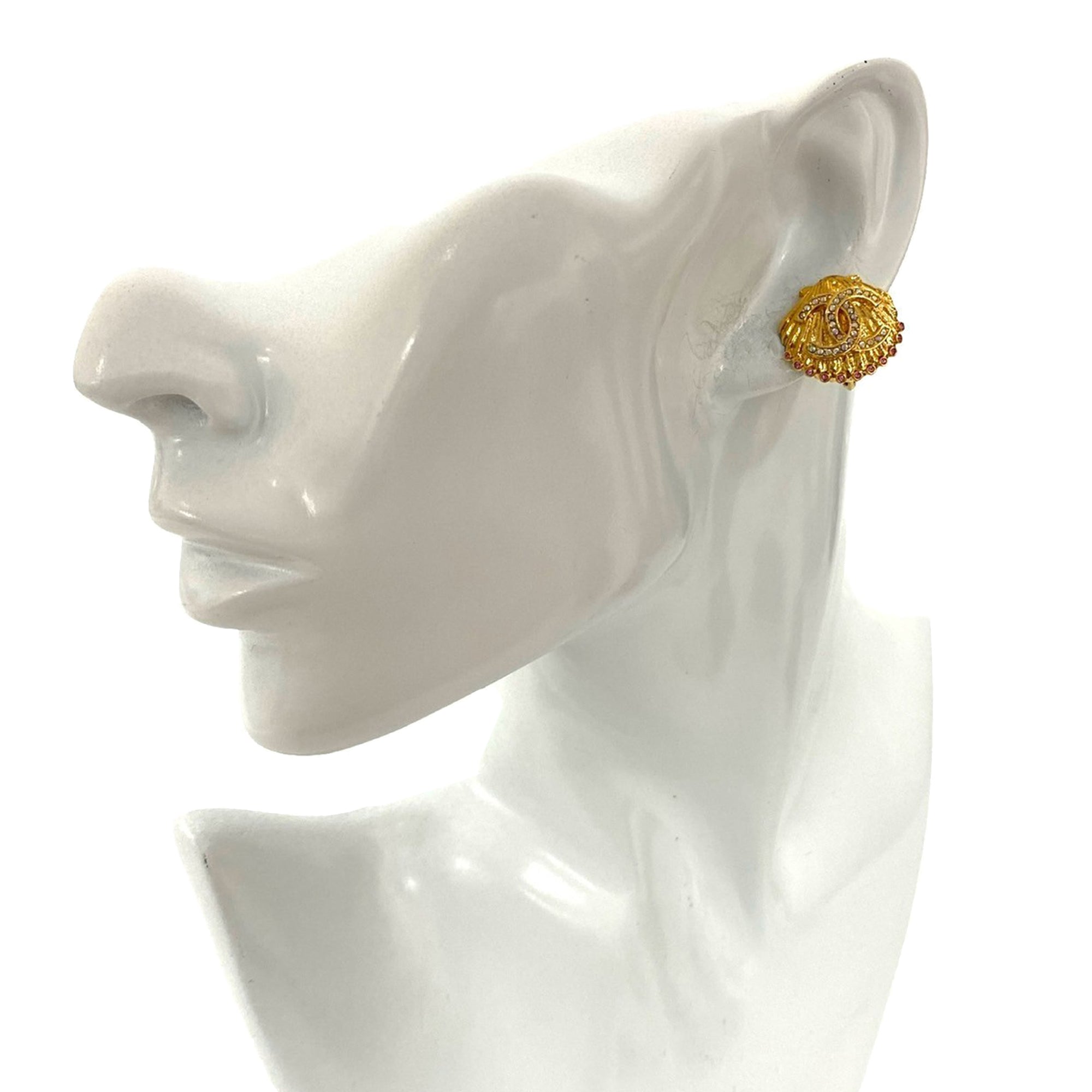 CC Gold Plated Rhinestone Shell Clip On Earrings - Image 6