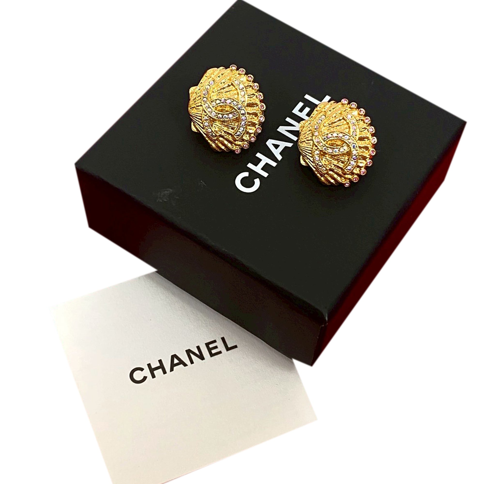 CC Gold Plated Rhinestone Shell Clip On Earrings - Image 7