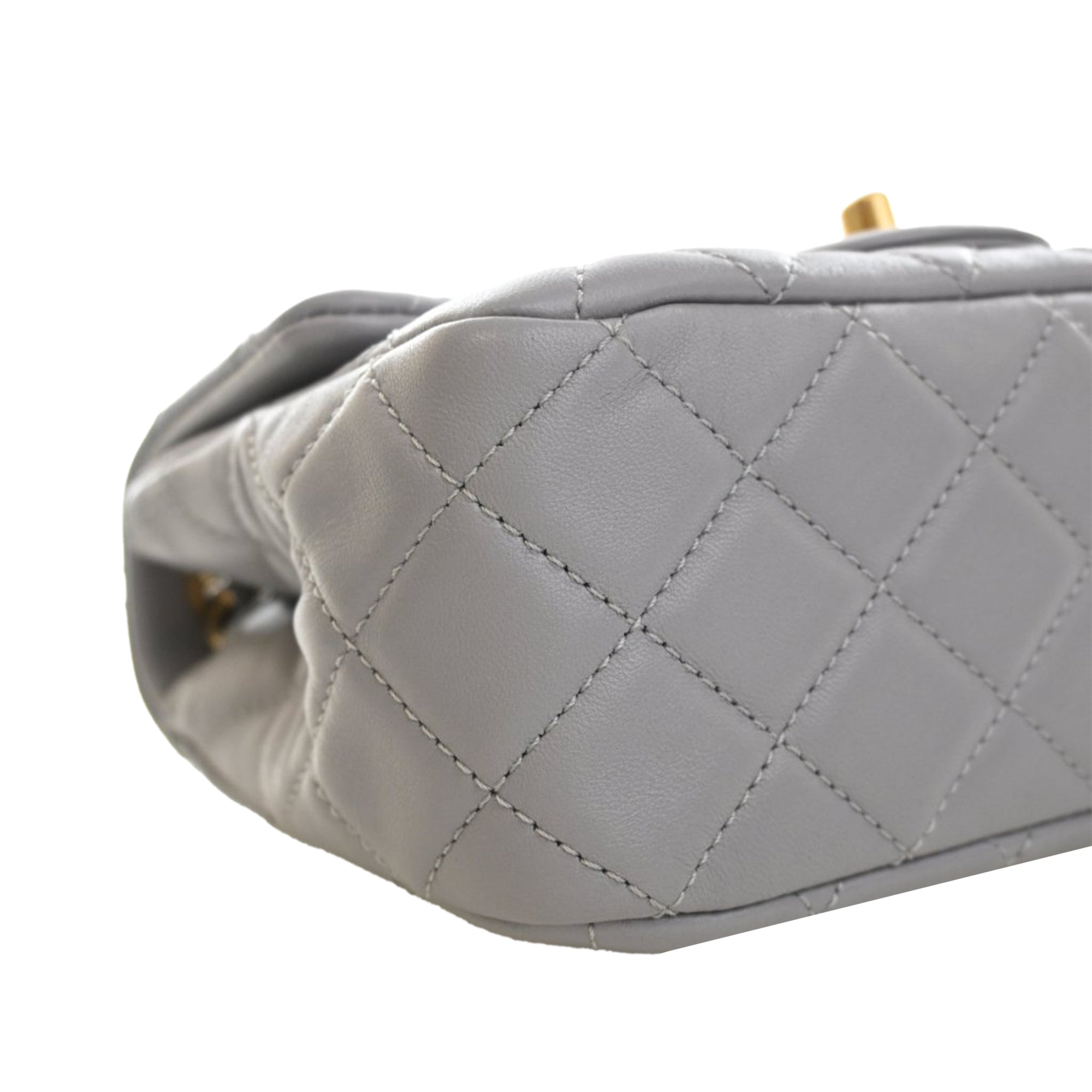Mini Square Classic Lambskin Pearl Crush Single Flap - Image 10