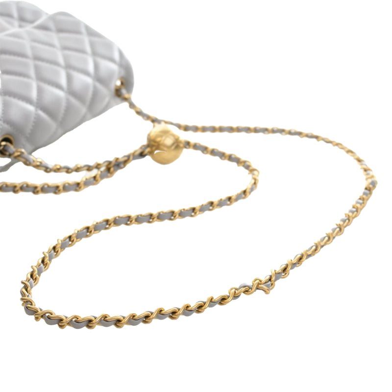 Mini Square Classic Lambskin Pearl Crush Single Flap - Image 14