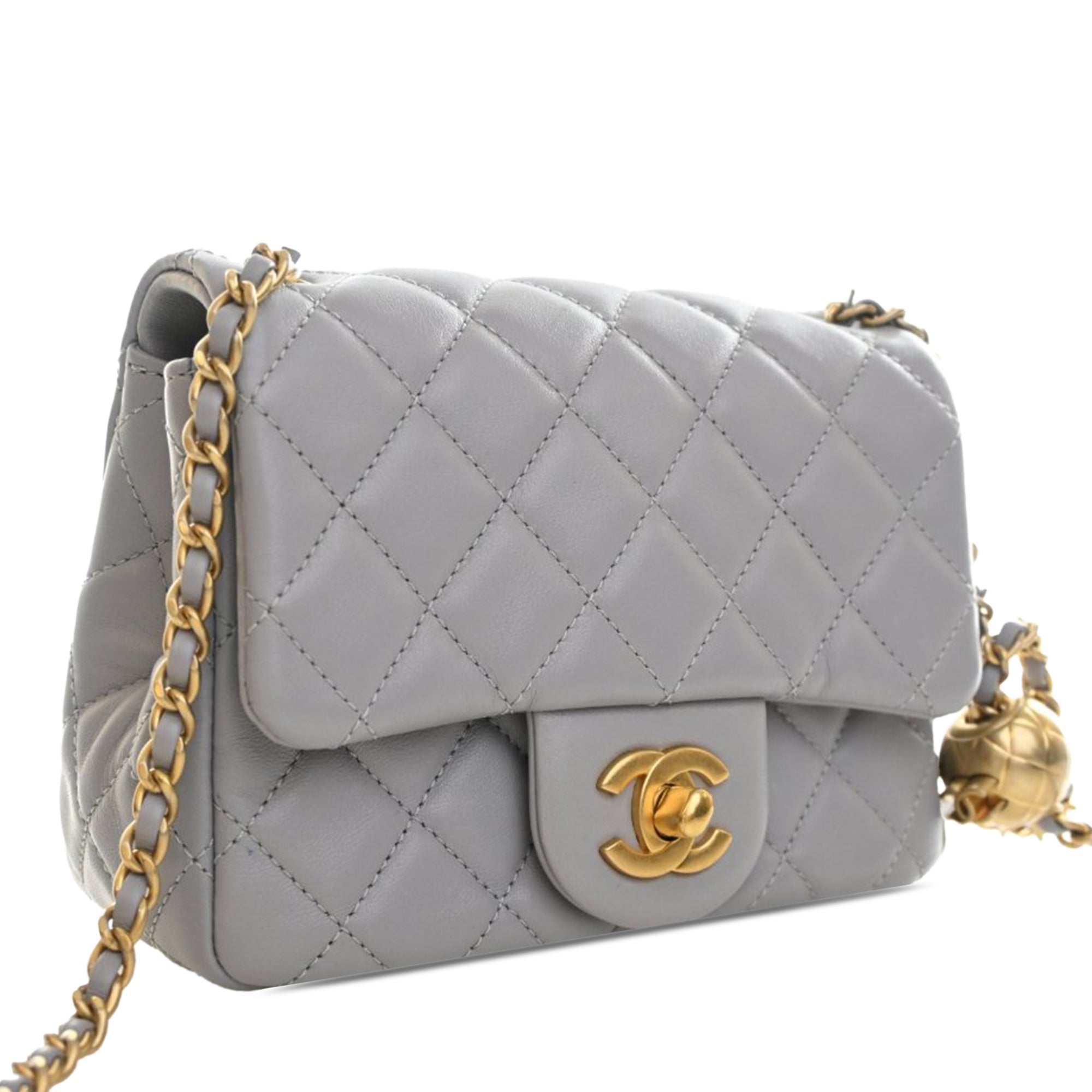 Mini Square Classic Lambskin Pearl Crush Single Flap - Image 2