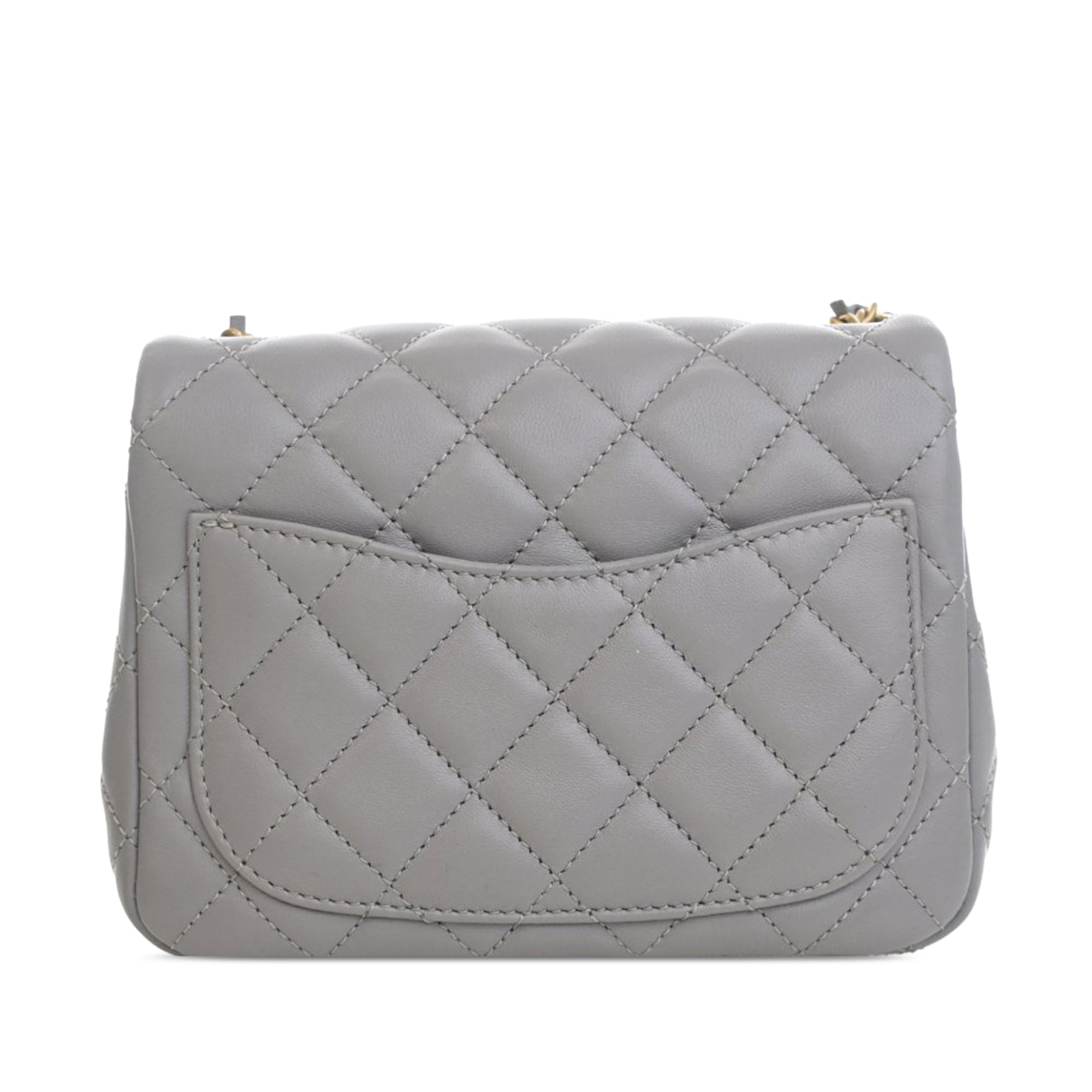 Mini Square Classic Lambskin Pearl Crush Single Flap - Image 3