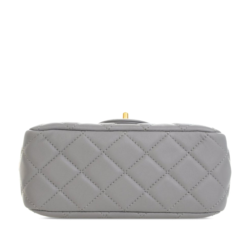 Mini Square Classic Lambskin Pearl Crush Single Flap - Image 4
