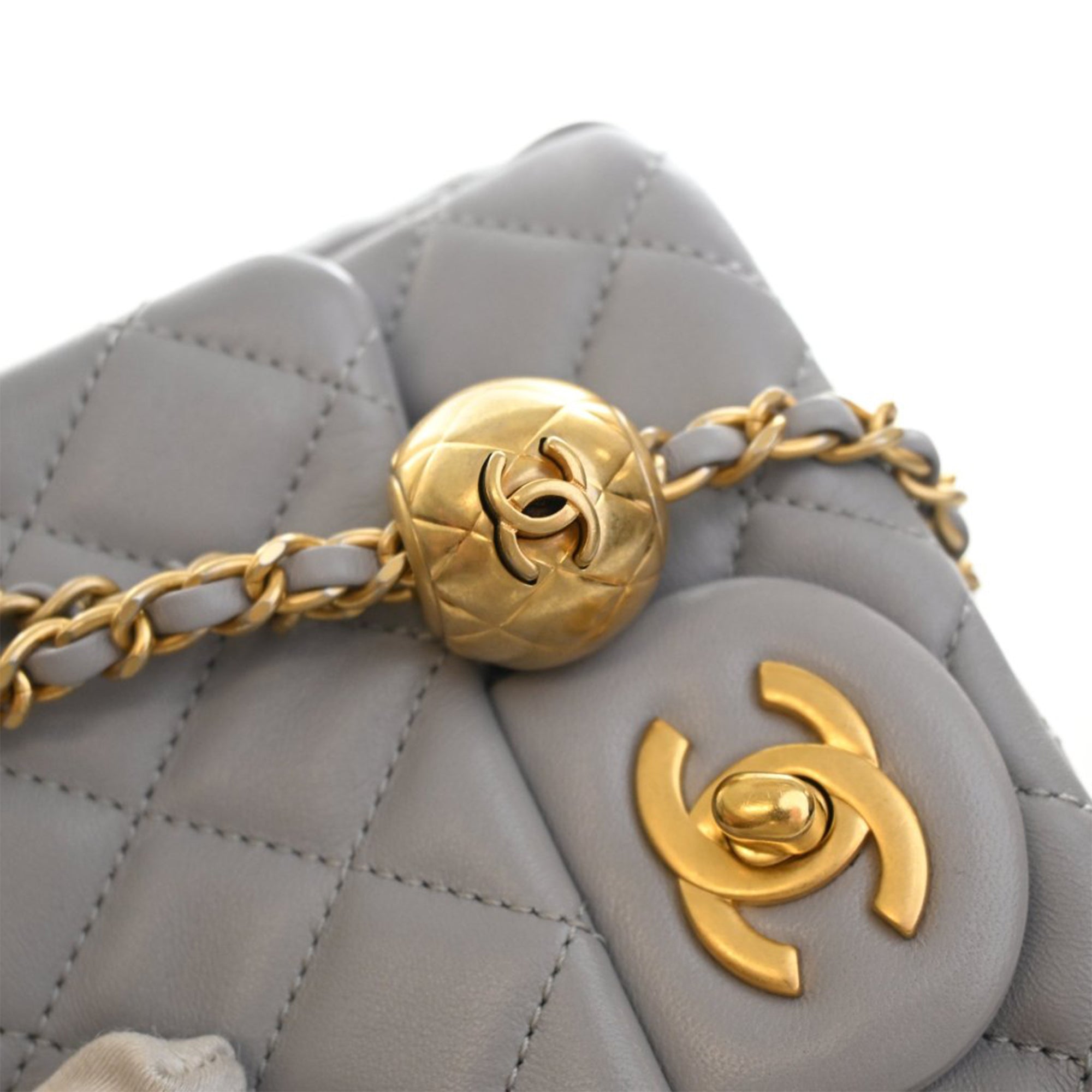 Mini Square Classic Lambskin Pearl Crush Single Flap - Image 8