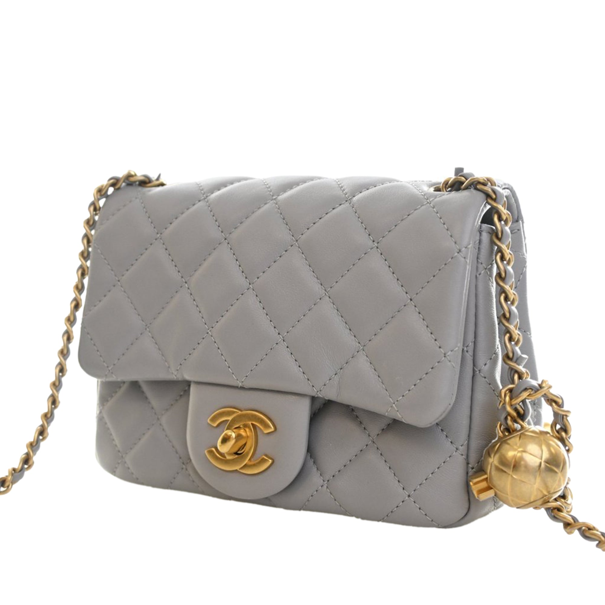 Mini Square Classic Lambskin Pearl Crush Single Flap - Image 9