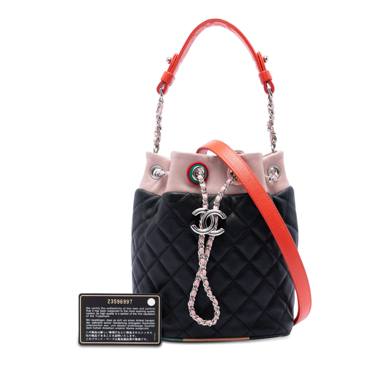 CC Multicolor Quilted Lambskin Cuba Drawstring Bucket Bag - Image 6