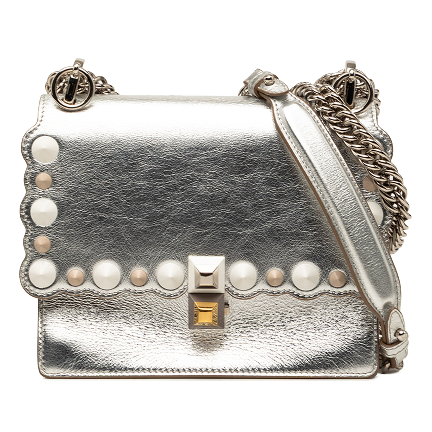 Mini Scalloped Metallic Leather and Pearls Kan I Crossbody - Image 1