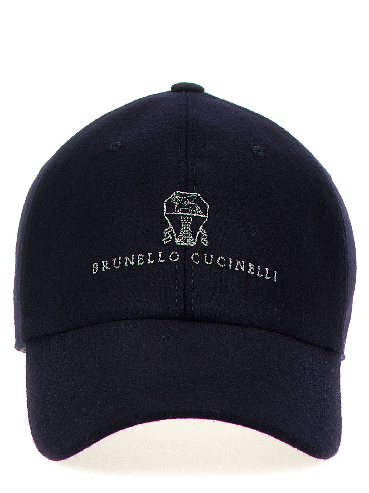 Brunello Cucinelli Logo-Embroidered Wool Baseball Cap — Navy Caps