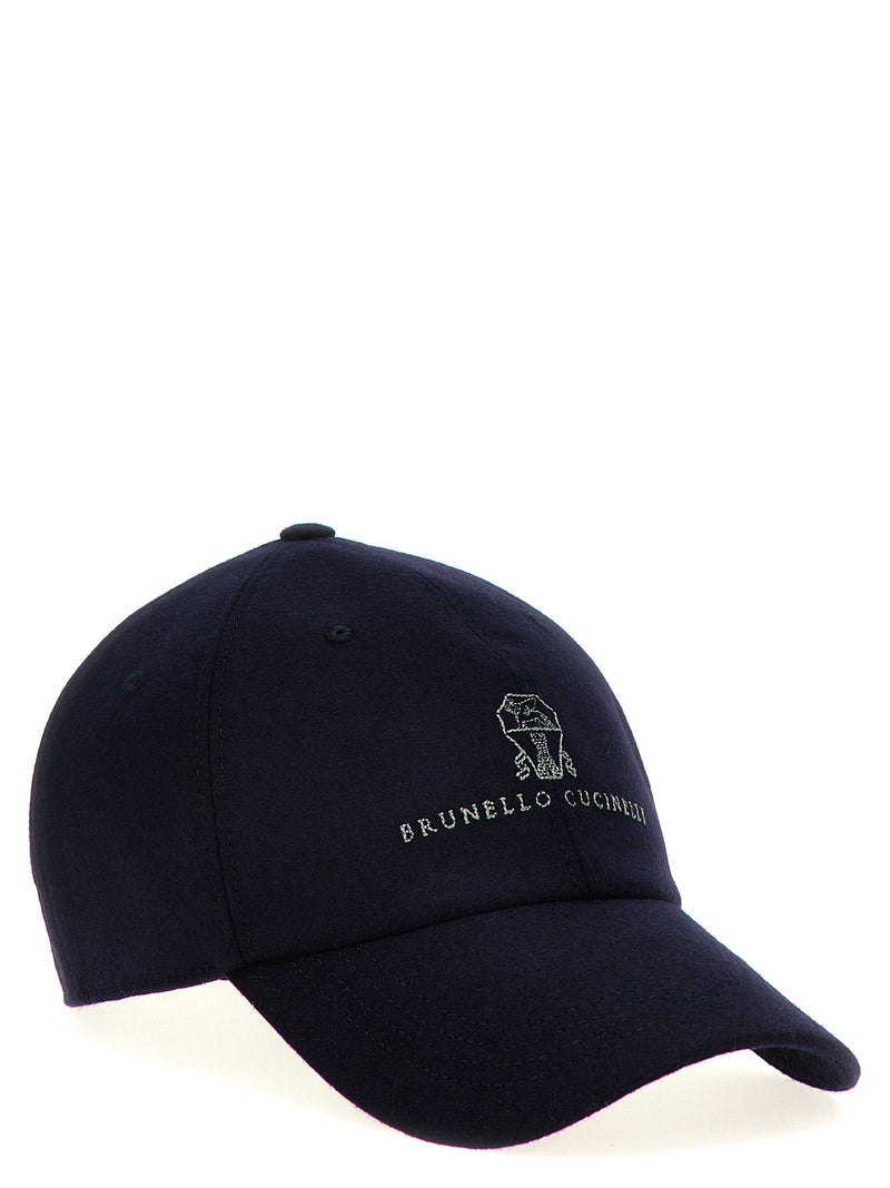 Brunello Cucinelli Logo-Embroidered Wool Baseball Cap — Navy Caps
