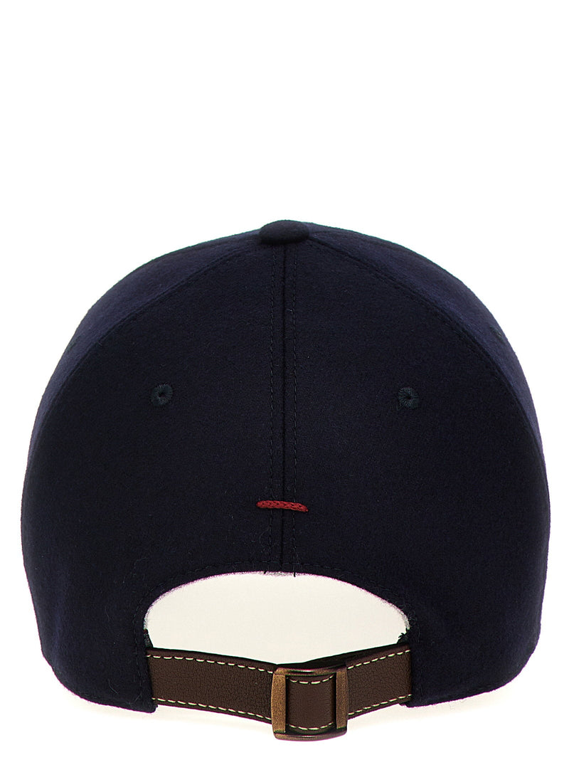 Brunello Cucinelli Logo-Embroidered Wool Baseball Cap — Navy Caps