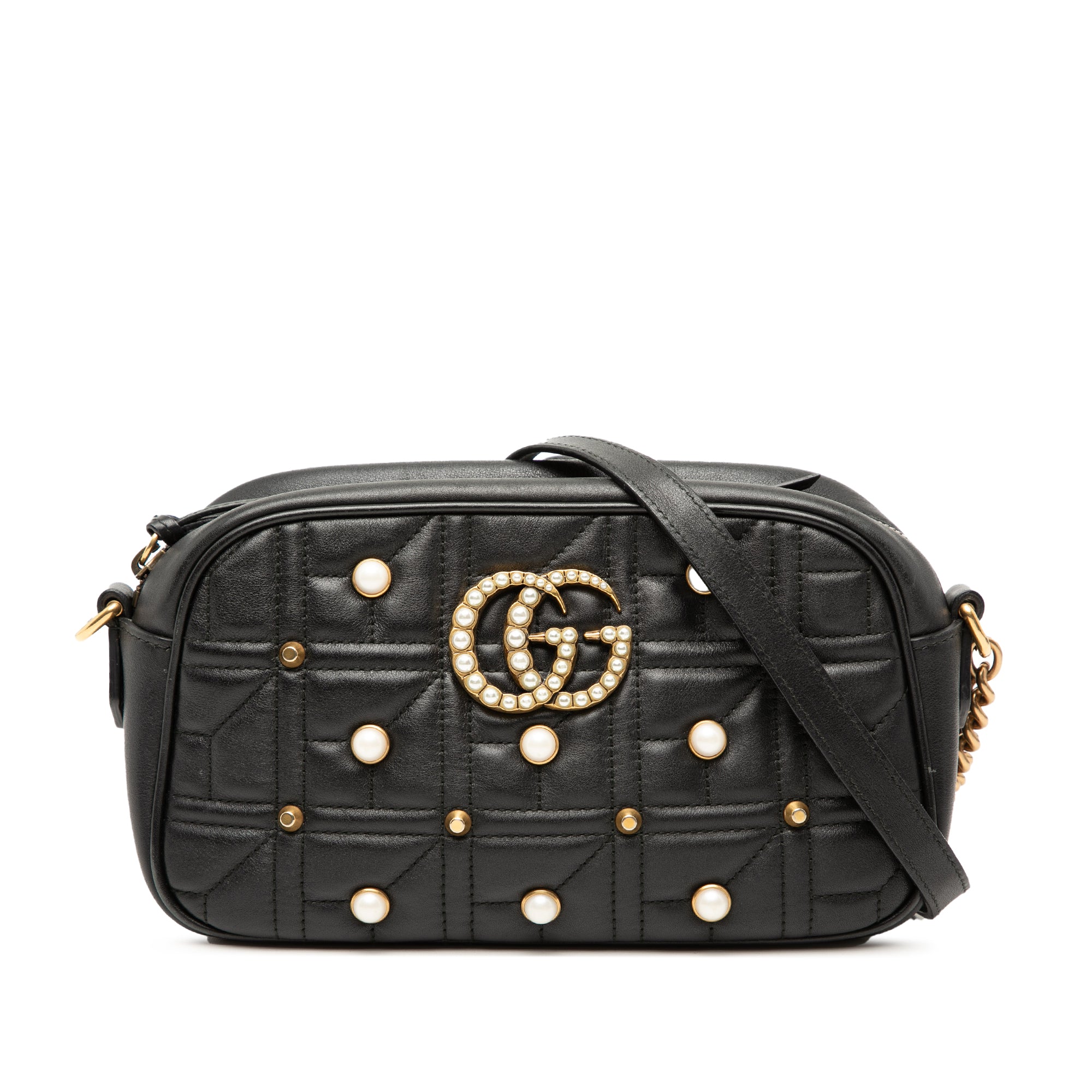 Small GG Marmont Matelasse Leather Pearl Studded Crossbody - Image 1