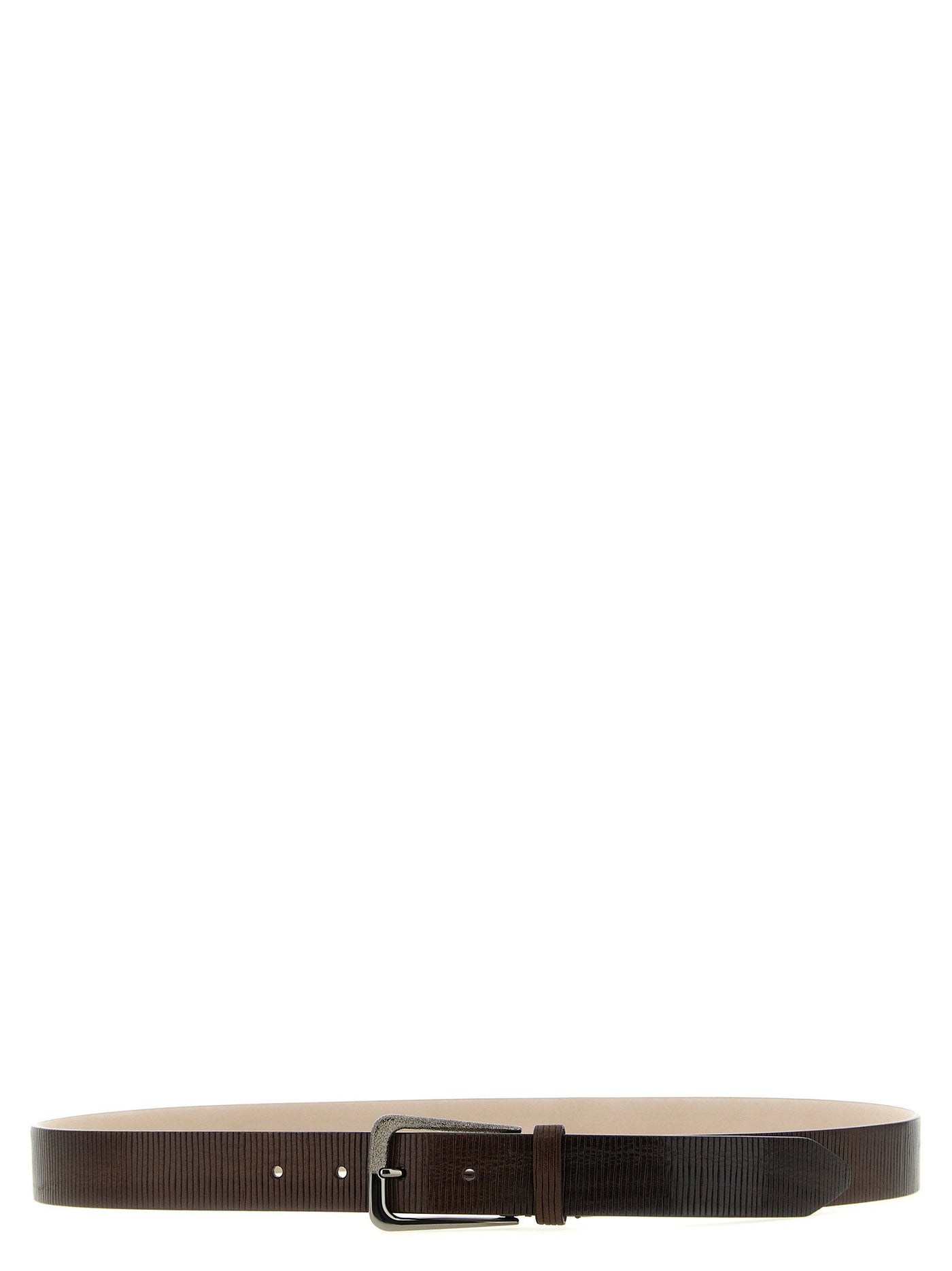 Brunello Cucinelli Ribbed Leather Belt — Brown