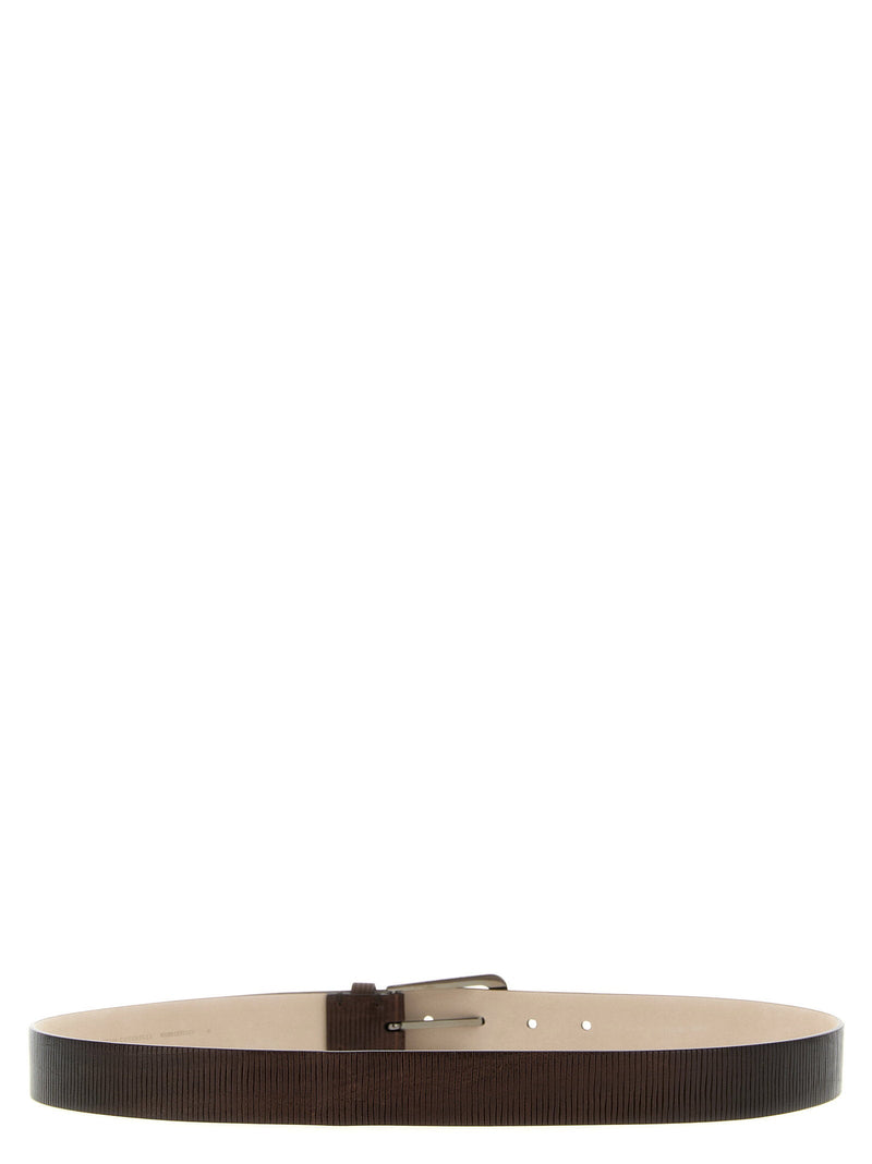 Brunello Cucinelli Ribbed Leather Belt — Brown