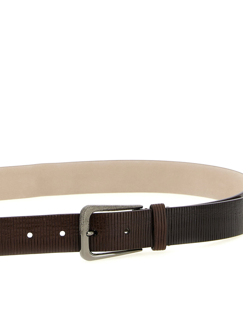 Brunello Cucinelli Ribbed Leather Belt — Brown