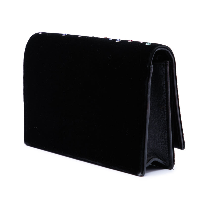 Crystal Embellished Velvet Monogram Kate Wallet On Chain - Image 2